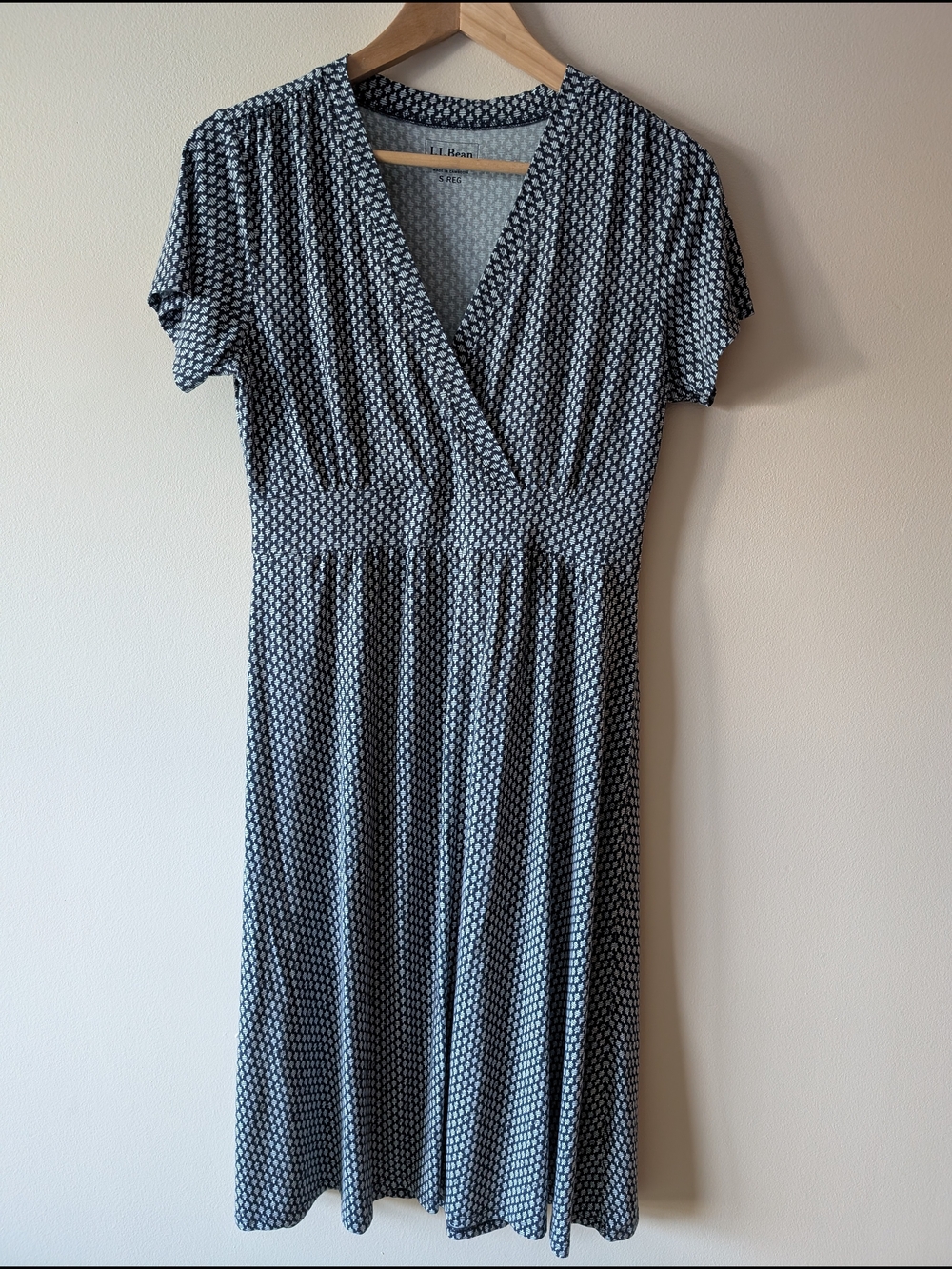 L.L. Bean Navy & White Printed Wrap-Style Midi Dress